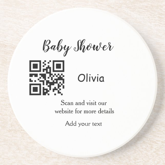 Simple baby shower website barcode QR add name det Coaster (Front)