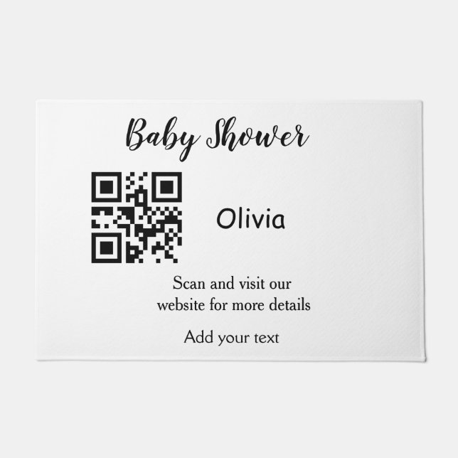 Simple baby shower website barcode QR add name det Doormat (Front)