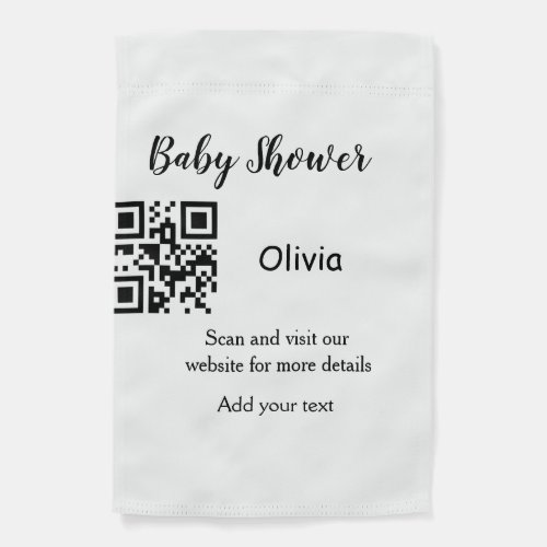 Simple baby shower website barcode QR add name det Garden Flag