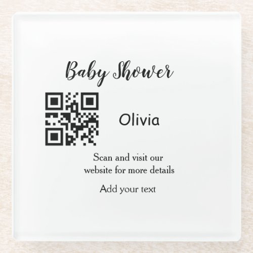 Simple baby shower website barcode QR add name det Glass Coaster