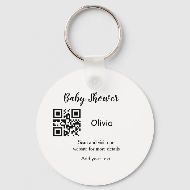 Simple baby shower website barcode QR add name det Keychain (Front)