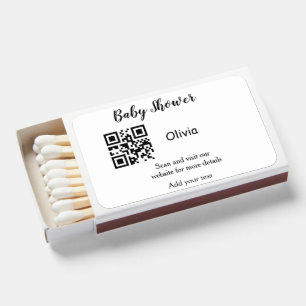 Simple baby shower website barcode QR add name det Matchboxes