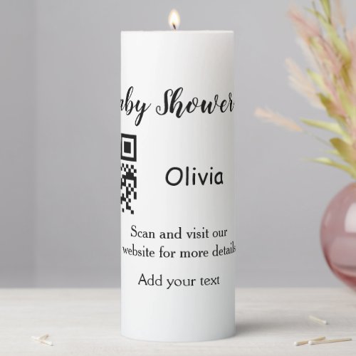 Simple baby shower website barcode QR add name det Pillar Candle