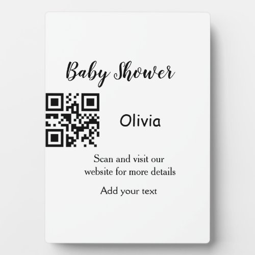 Simple baby shower website barcode QR add name det Plaque