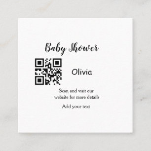 Simple baby shower website barcode QR add name det Square Business Card