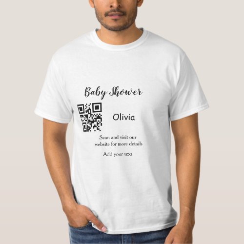 Simple baby shower website barcode QR add name det T_Shirt