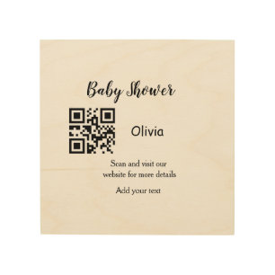 Simple baby shower website barcode QR add name det Wood Wall Art