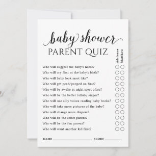 Simple Baby Shower Who Will Parent Quiz Invitation