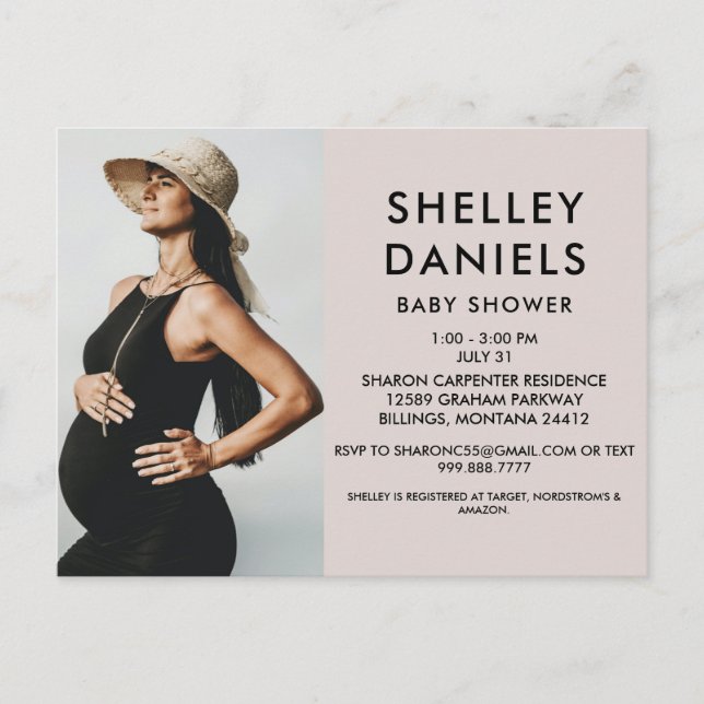 Simple Baby ShowerPhoto Pink Invitation Postcard (Front)
