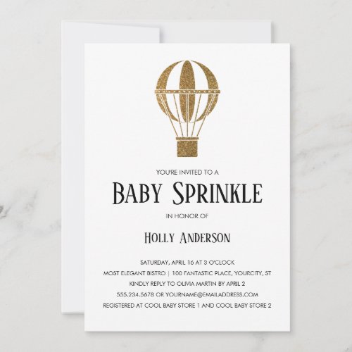 Simple Baby Sprinkle Gold Glitter Hot Air Balloon Invitation