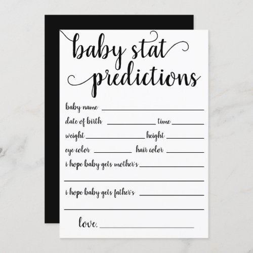 Simple Baby Stat Prediction  Black White Keepsake Invitation
