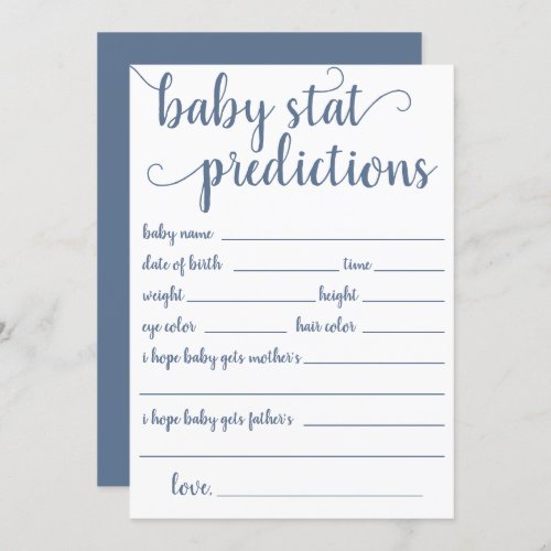 Simple Baby Stat Prediction  Dusty Blue Keepsake Invitation