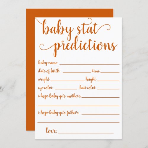 Simple Baby Stat Prediction  Fall Orange Keepsake Invitation