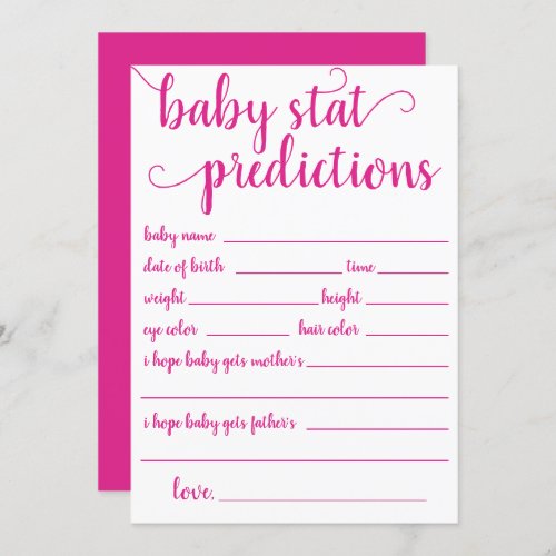 Simple Baby Stat Prediction  Hot Pink Keepsake Invitation