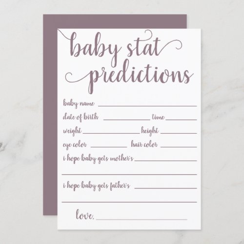 Simple Baby Stat Prediction  Mauve Pink Keepsake Invitation