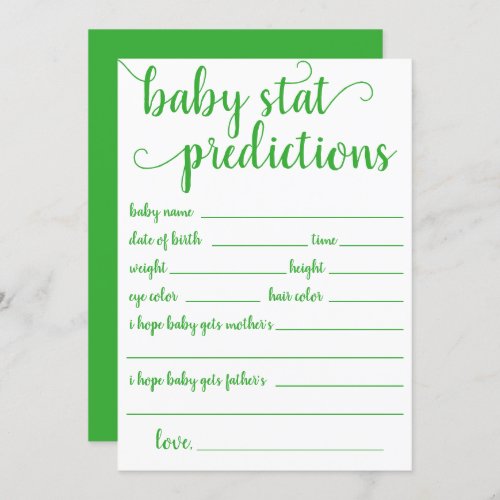 Simple Baby Stat Prediction  Neon Green Keepsake Invitation
