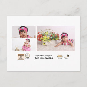 Simple BABY STATS Photo Collage Announcement Postcard