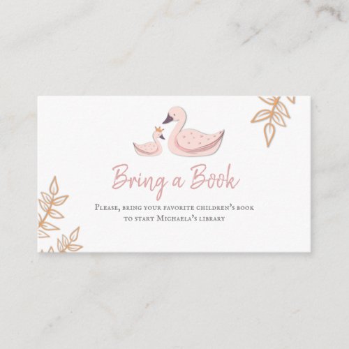 Simple Baby Swan Bring a Book Girl Baby Shower Enclosure Card