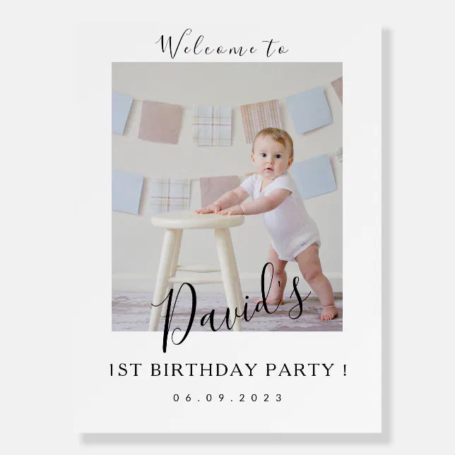 Simple Baby Turning One First Birthday Photo Foam Board | Zazzle