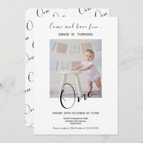 Simple Baby Turning One  First Birthday Photo  Invitation