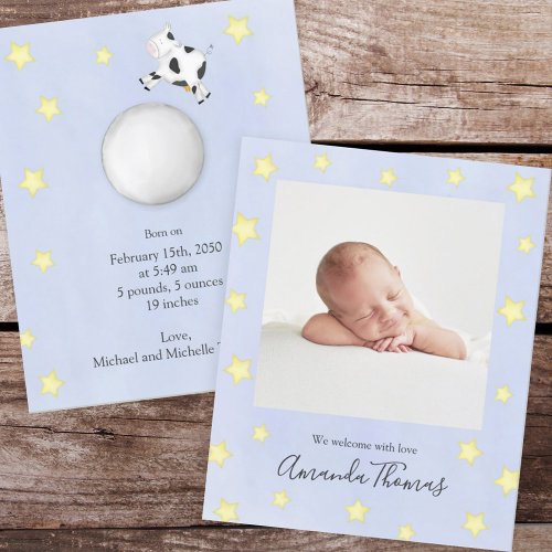 Simple Baby Watercolor Cow Jumped Over the Moon  Announcement