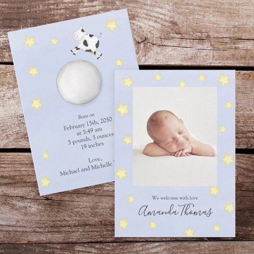 Simple Baby Watercolor Cow Jumped Over the Moon  Announcement