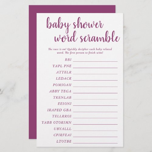 Simple Baby Word Scramble  Berry Pink Game Card