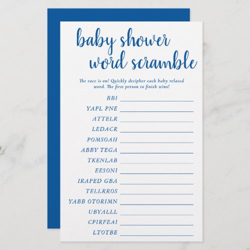 Simple Baby Word Scramble  Classic Blue Game Card