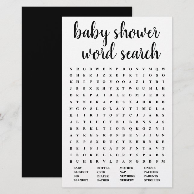 Simple Baby Word Search | Black White Game Card (Front/Back)