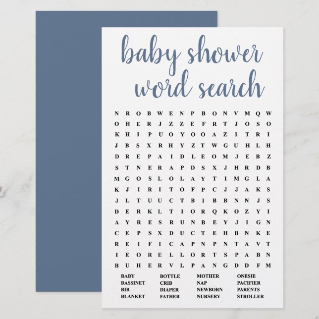 Simple Baby Word Search | Dusty Blue Game Card (Front/Back)