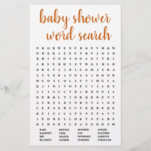 Simple Baby Word Search  Fall Orange Game Card