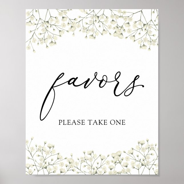 Simple Baby's Breath Favors Sign (Front)
