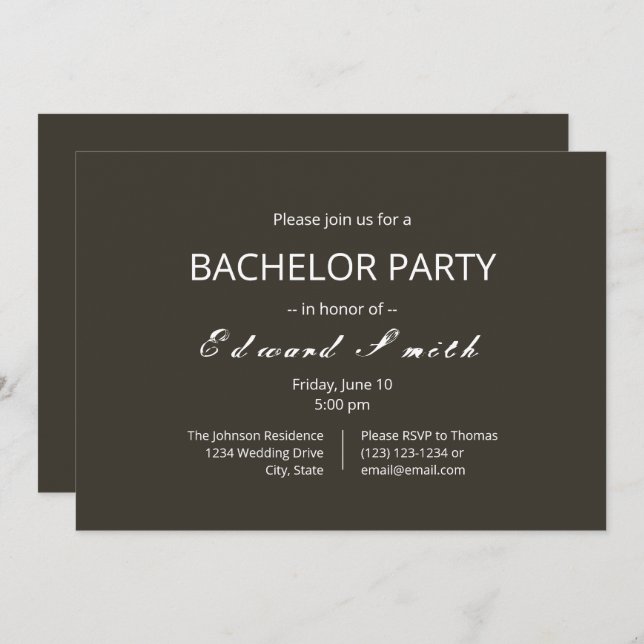 Simple Bachelor Party Wedding Invitations (Front/Back)