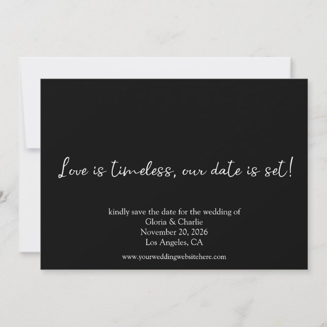 Simple Back and White Love is Timeless Photo Save The Date (Front)