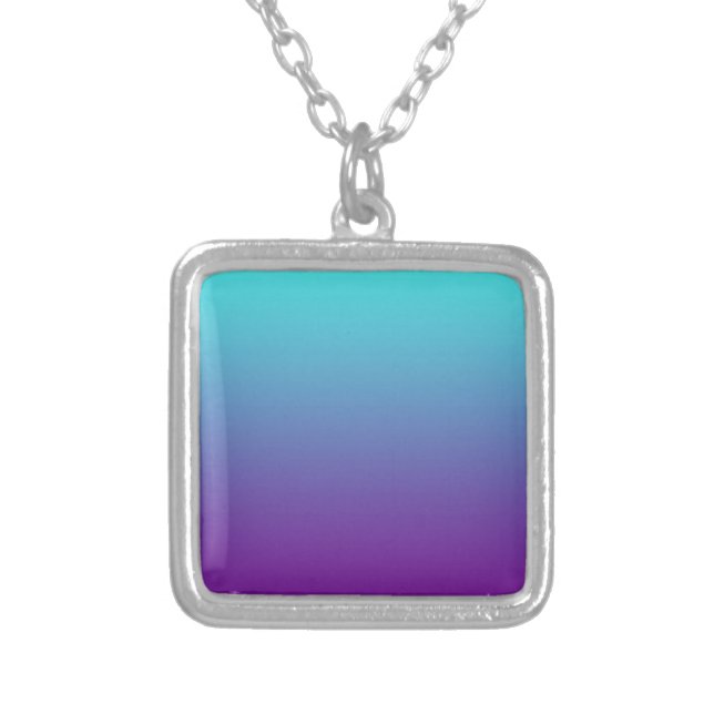 Simple Background Gradient Turquoise Blue Purple Silver Plated Necklace (Front)