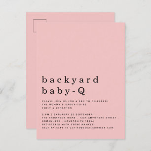 Simple Backyard Baby Q BBQ Shower Pink Invitation Postcard