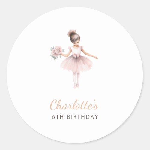 Simple Ballerina Elegant Watercolor Birthday Favor Classic Round Sticker