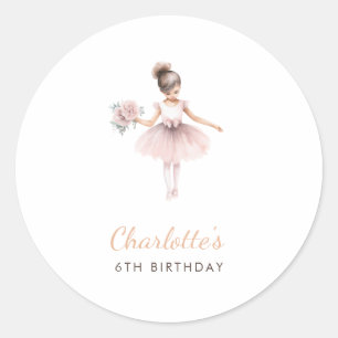 Simple Ballerina Elegant Watercolor Birthday Favor Classic Round Sticker