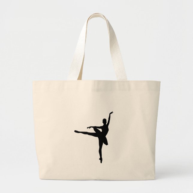 Simple Ballet Black White Ballerina Large Tote Bag (Front)
