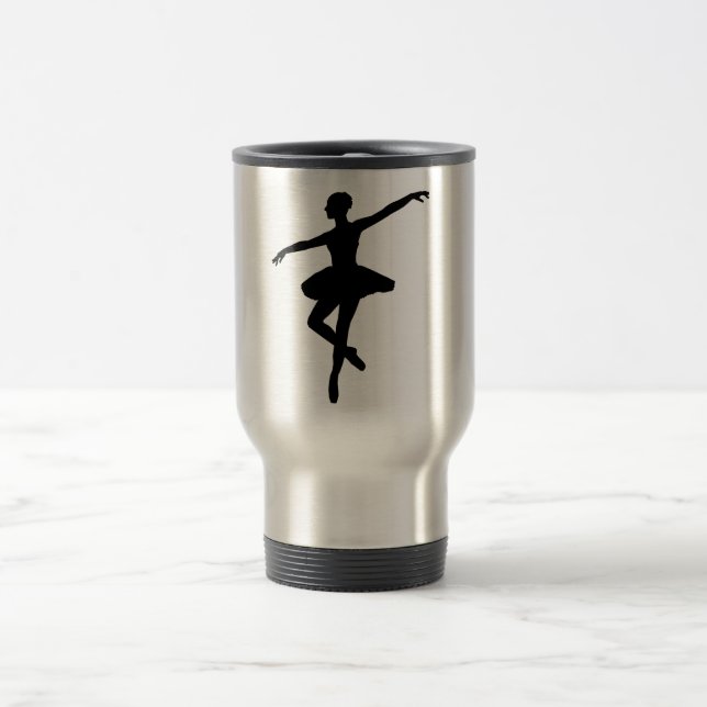 Simple Ballet Black White Ballerina Travel Mug (Center)
