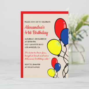 Simple Balloons 41st birthday invitations 