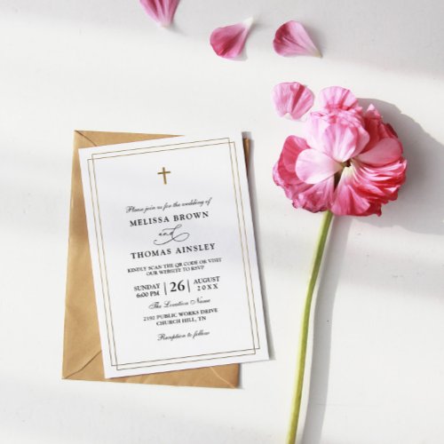 Simple Baptism Elegant Budget QR Code Wedding  Invitation