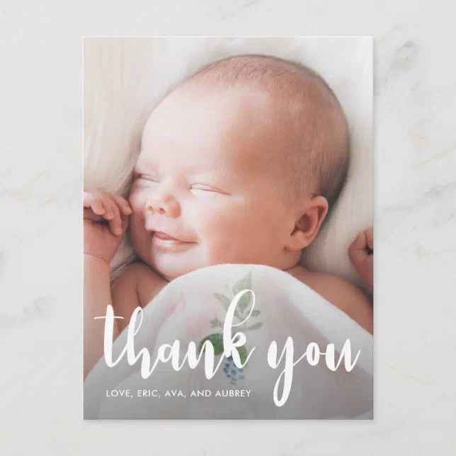 Simple Baptism Thank You with Cross Photo Postcard | Zazzle