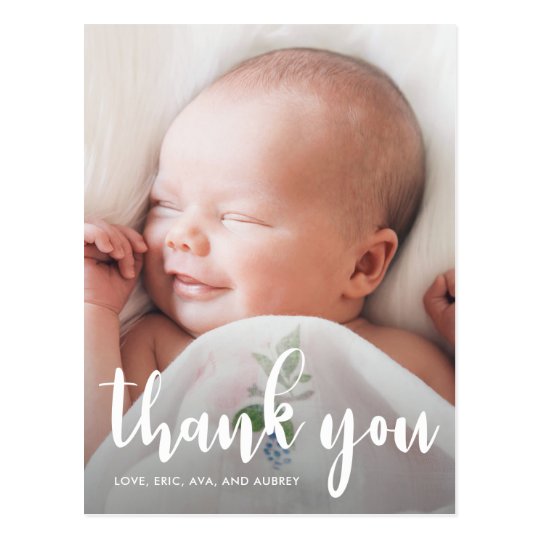 Simple Baptism Thank You with Cross Photo Postcard | Zazzle.com