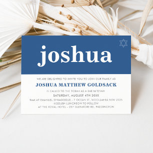 SIMPLE BAR MITZVAH cool modern jewish star navy Invitation