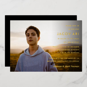 Simple Bar Mitzvah Photo Foil Invitation