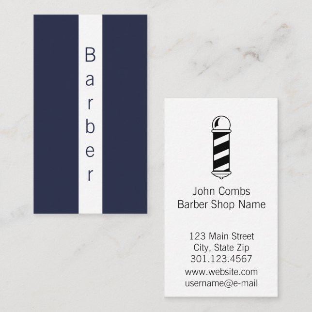 Simple Barber and Barber Pole Template Business Card (Front/Back)