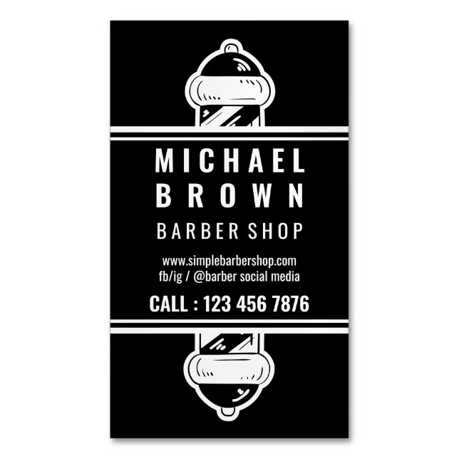 Simple Barber Pole Minimalist Black White Business Card Magnet (Front Vertical)