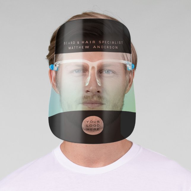 Simple Barber Shop Logo Template Name Green Male Face Shield (Insitu)