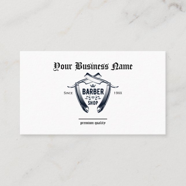 Simple Barber Shop Razor Logo QR code Professional Business Card (Front)